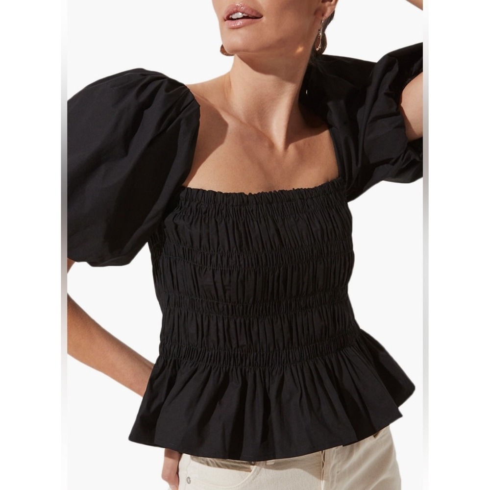 ASTR The Label Savina Puff Sleeve Peplum Top Cotton Square Neck White Large L 12